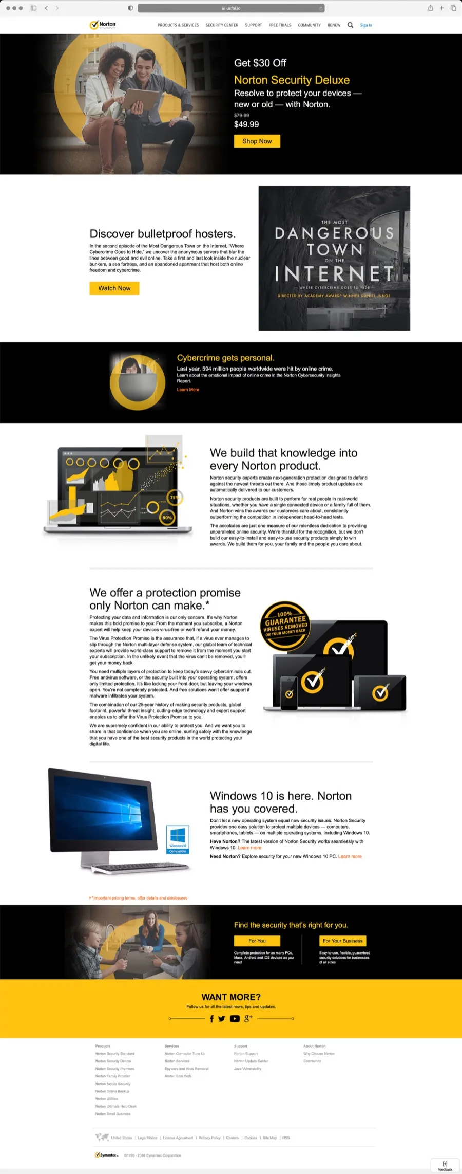 The existing Norton homepage before the redesign