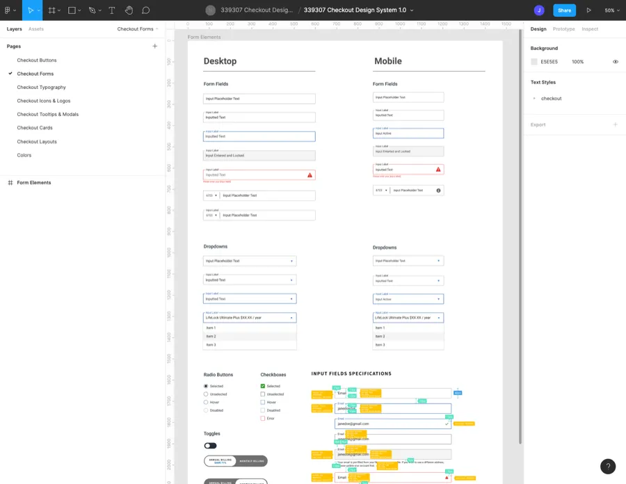 Form field components and states in the checkout design system