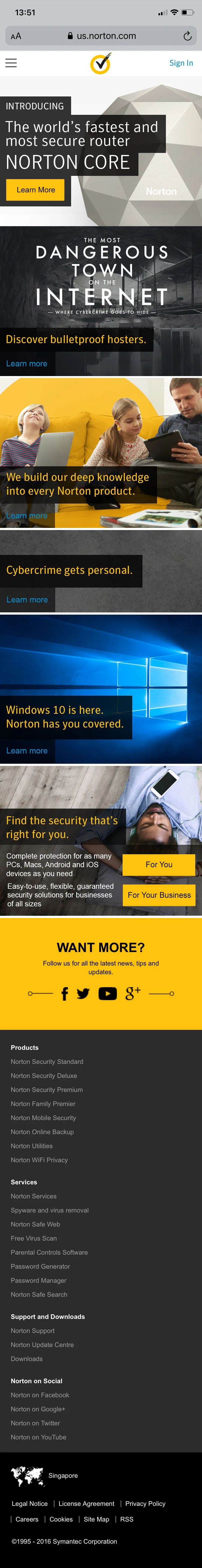 Final Norton homepage design on mobile (1 of 2)