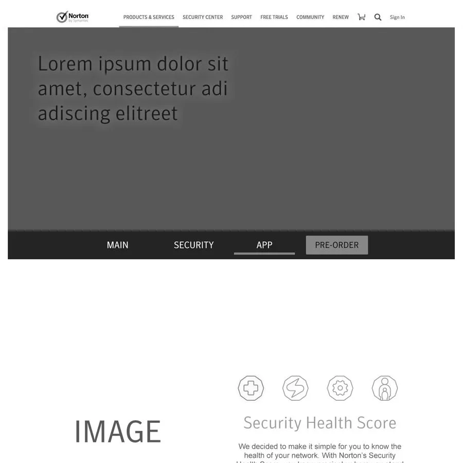 Norton Core microsite wireframe exploration (3 of
6)