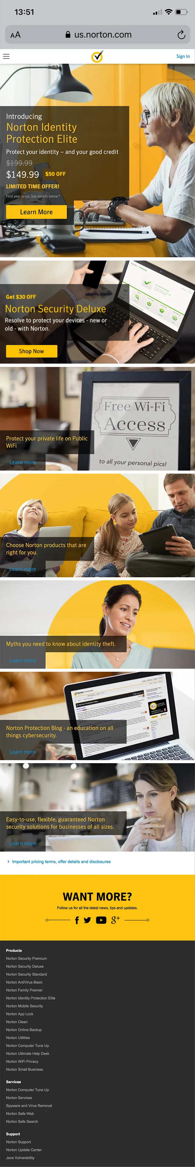Final Norton homepage design on mobile (2 of
2)