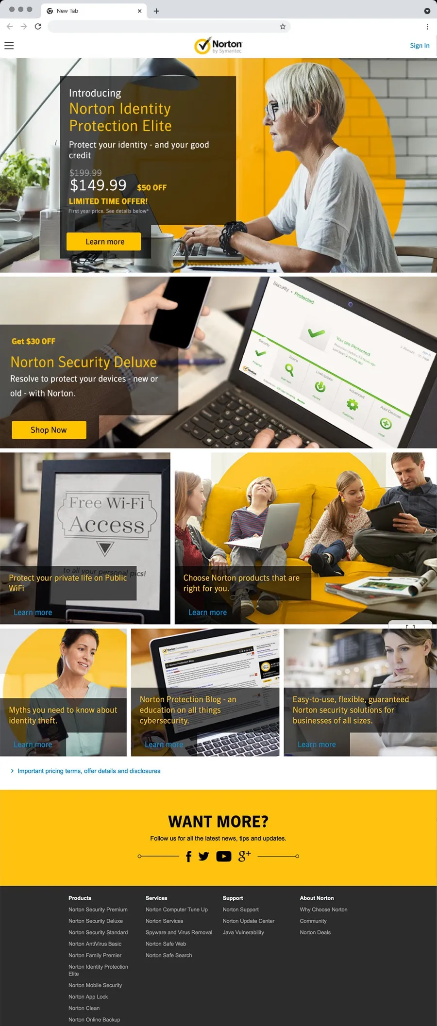 Final Norton homepage design on desktop (1 of
4)