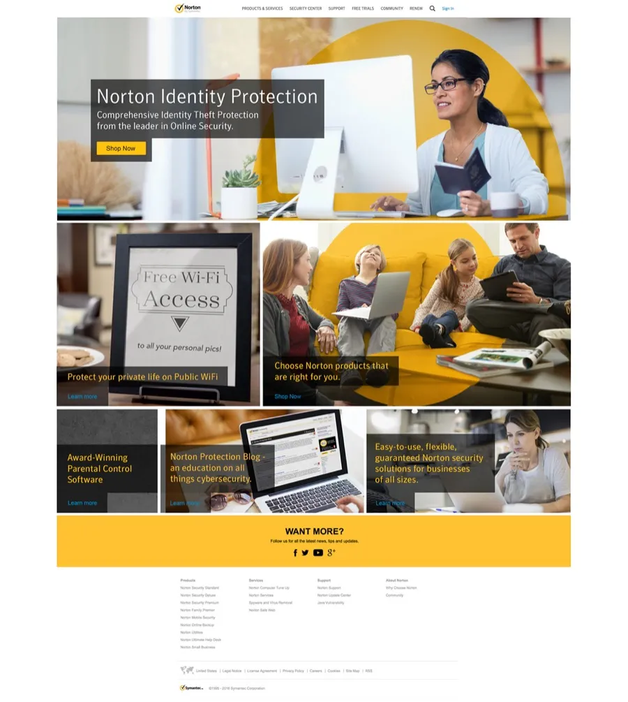 Final Norton homepage design on desktop (2 of
4)