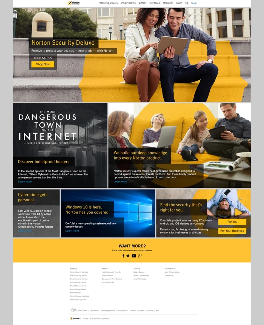 Final Norton homepage design on desktop (3 of
4)