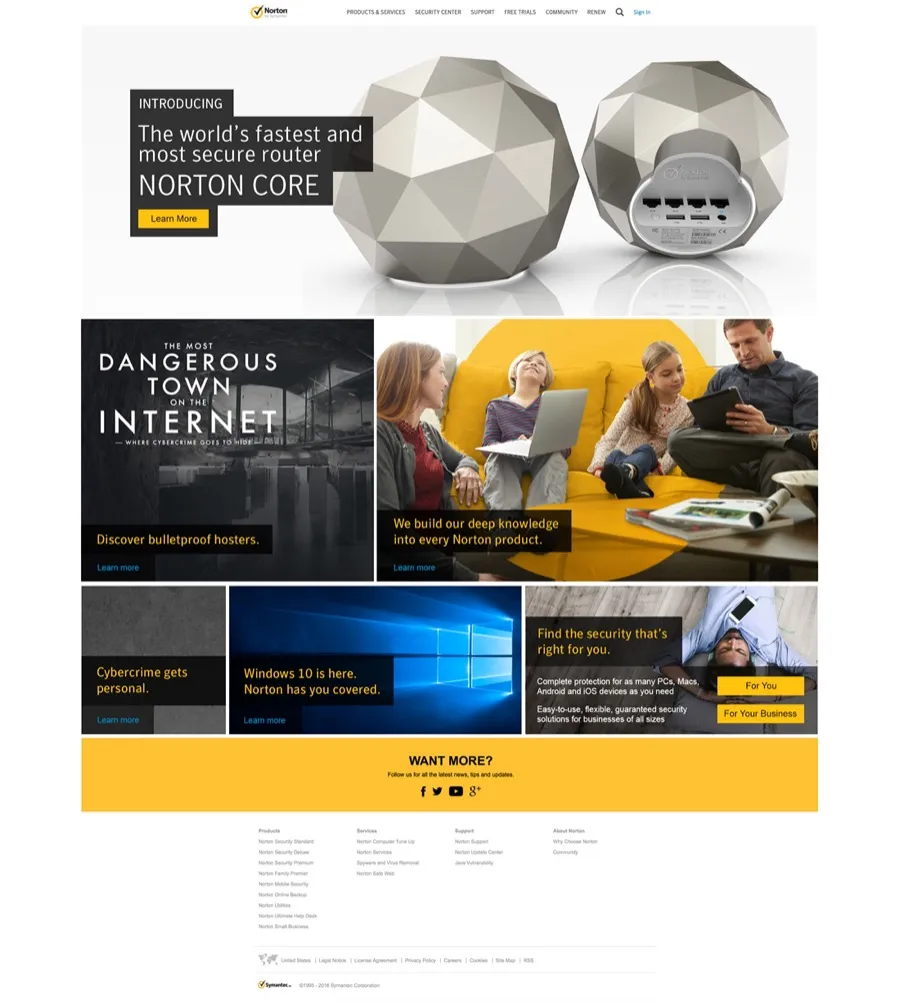 Final Norton homepage design on desktop (4 of 4)