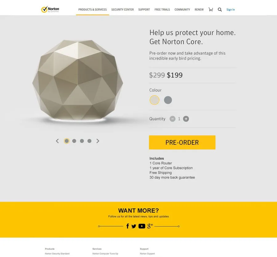 Norton Core microsite UI design, desktop (5 of 5)