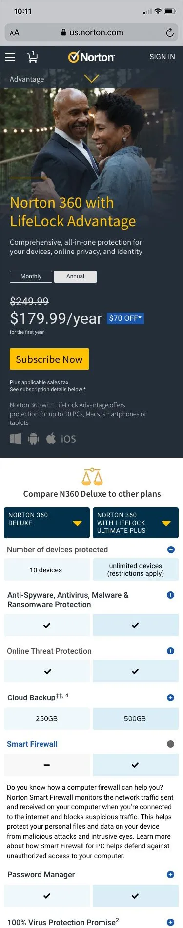 Comparison chart UI design on mobile (2 of 3)
