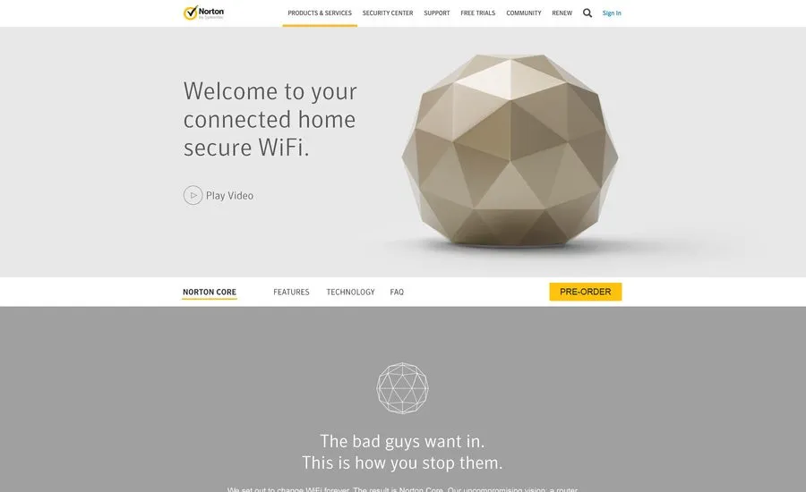 Norton Core microsite UI design, desktop (1 of 5)