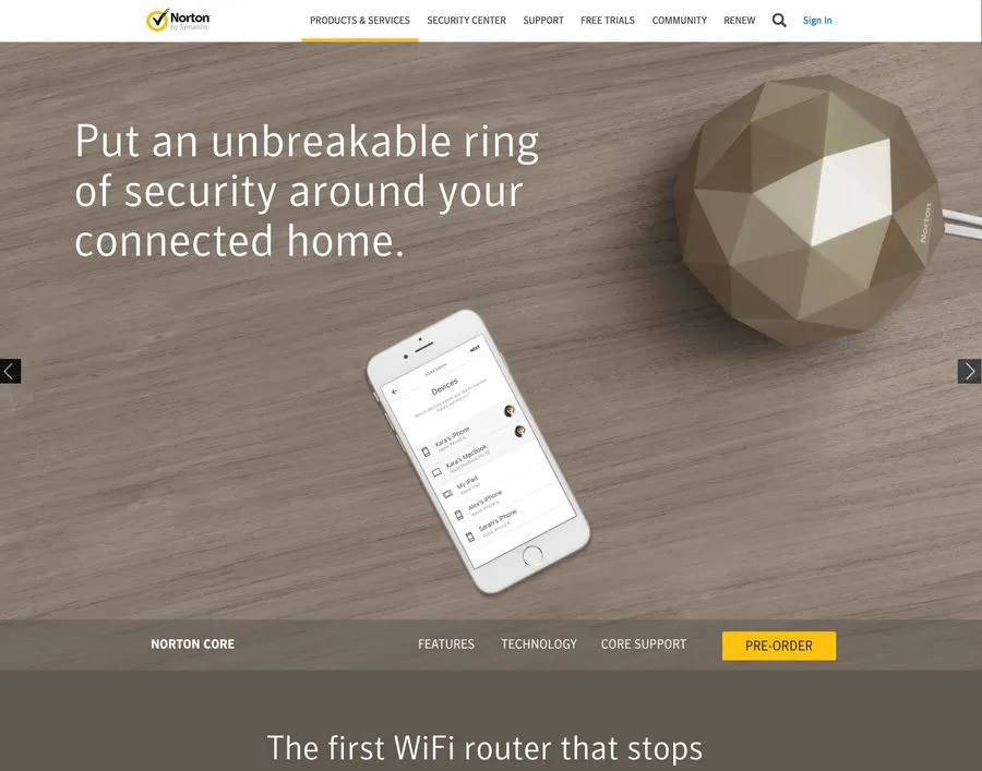 Norton Core microsite UI design, desktop (2 of 5)
