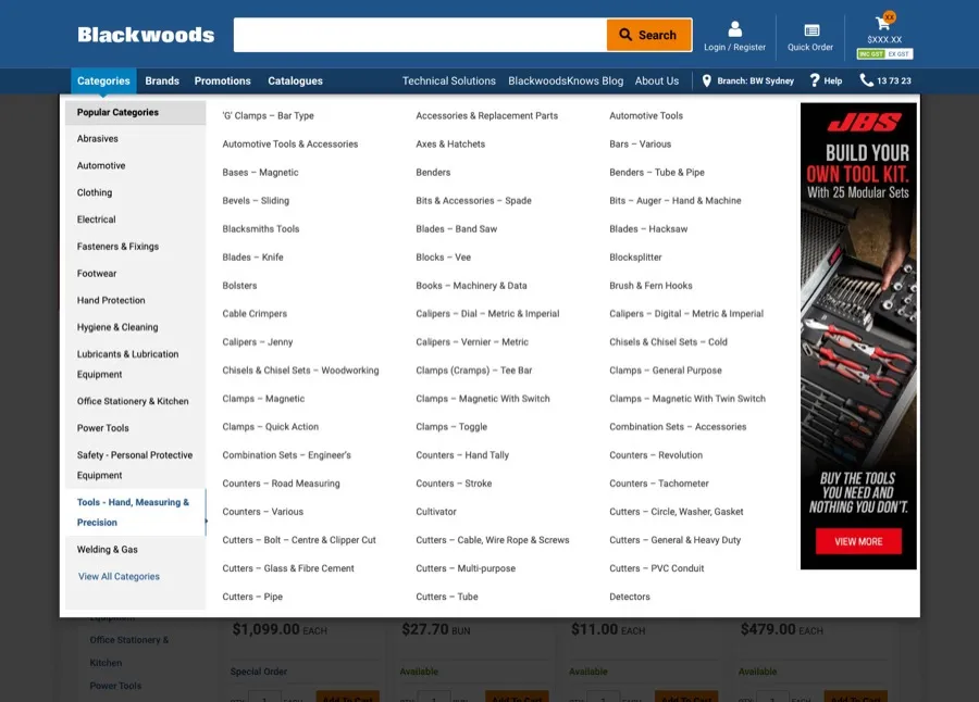 Original mega-menu with no sub-category
