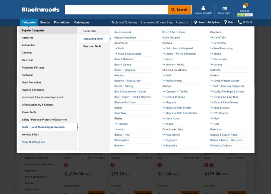 Updated mega-menu with secondary categorisation