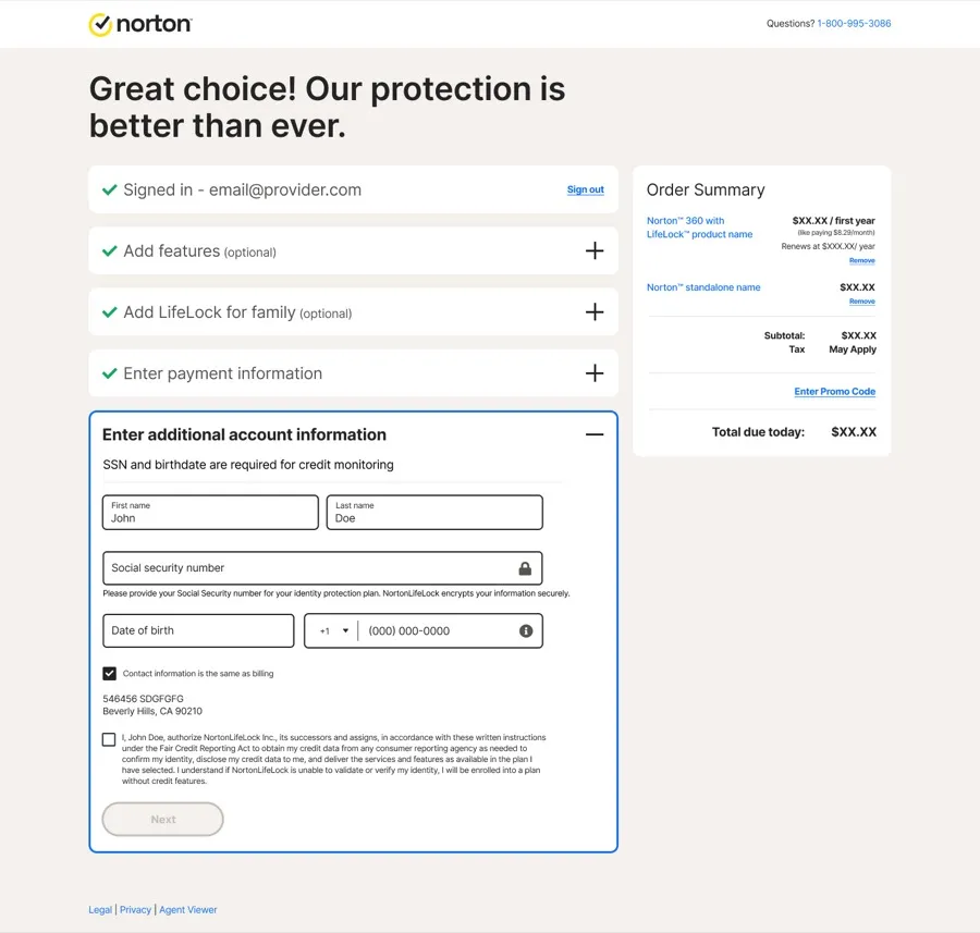 Final NortonLifeLock checkout screen (5 of
12)
