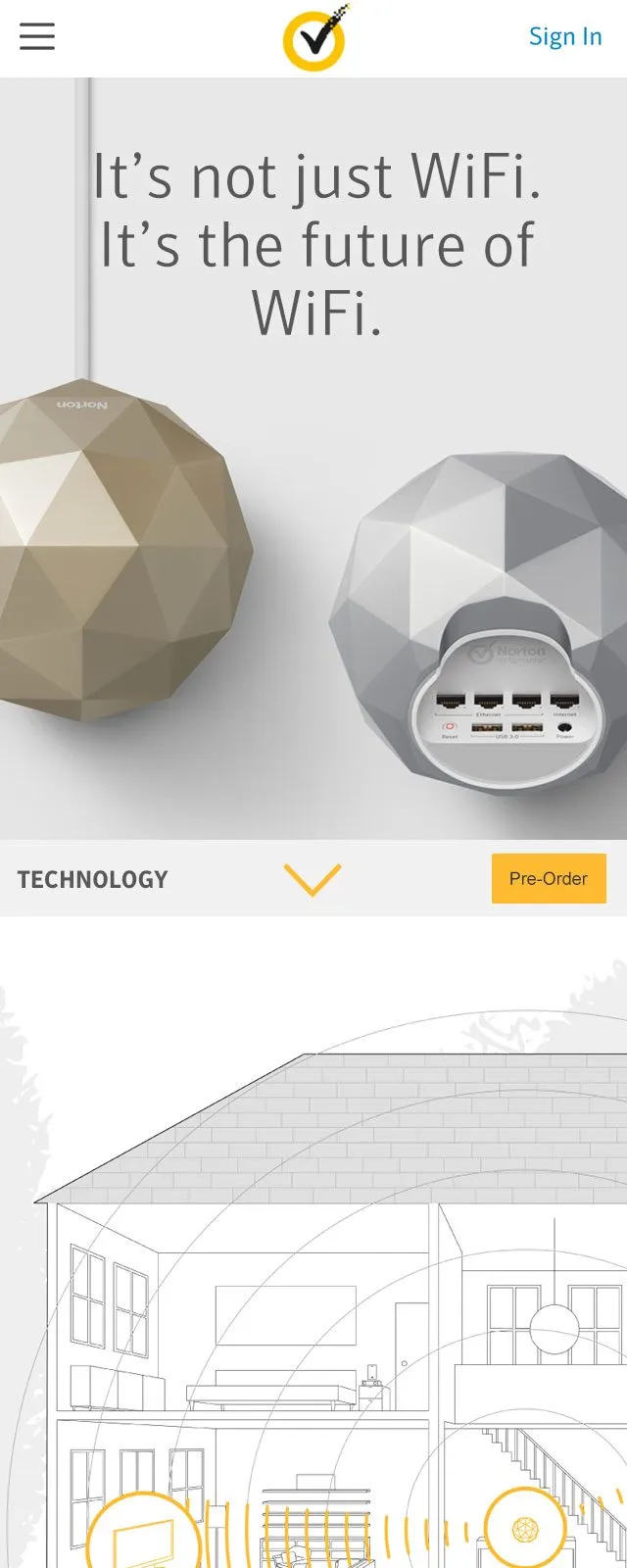 Norton Core microsite UI design, mobile (2 of 3)