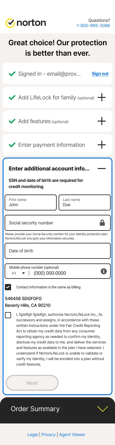 Final NortonLifeLock checkout screen (11 of
12)